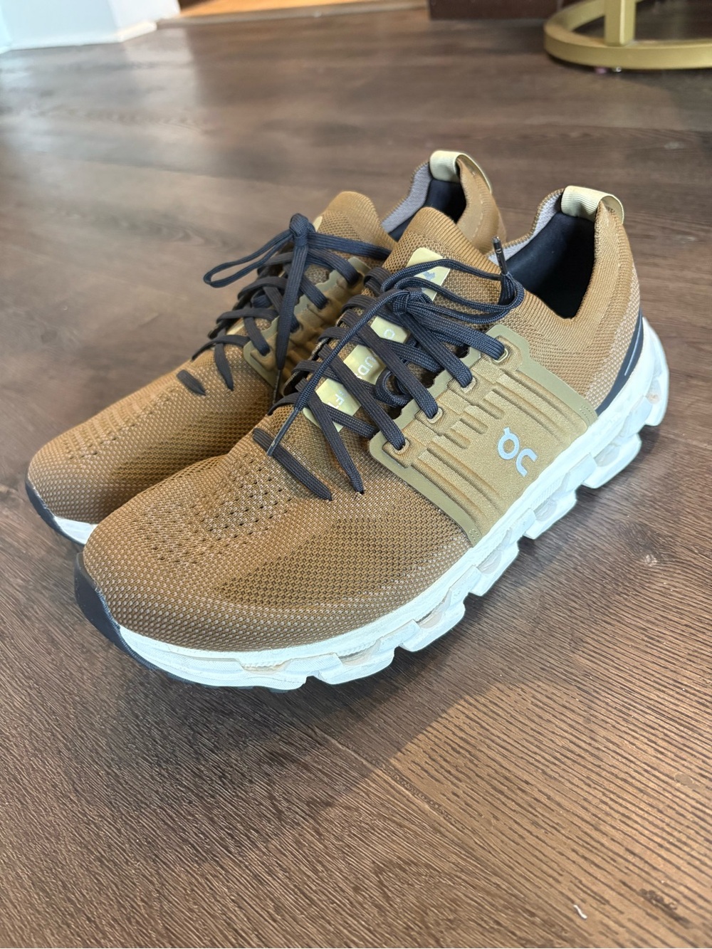 On Running Men’s Cloudswift Knit Sneakers in Tan and Black